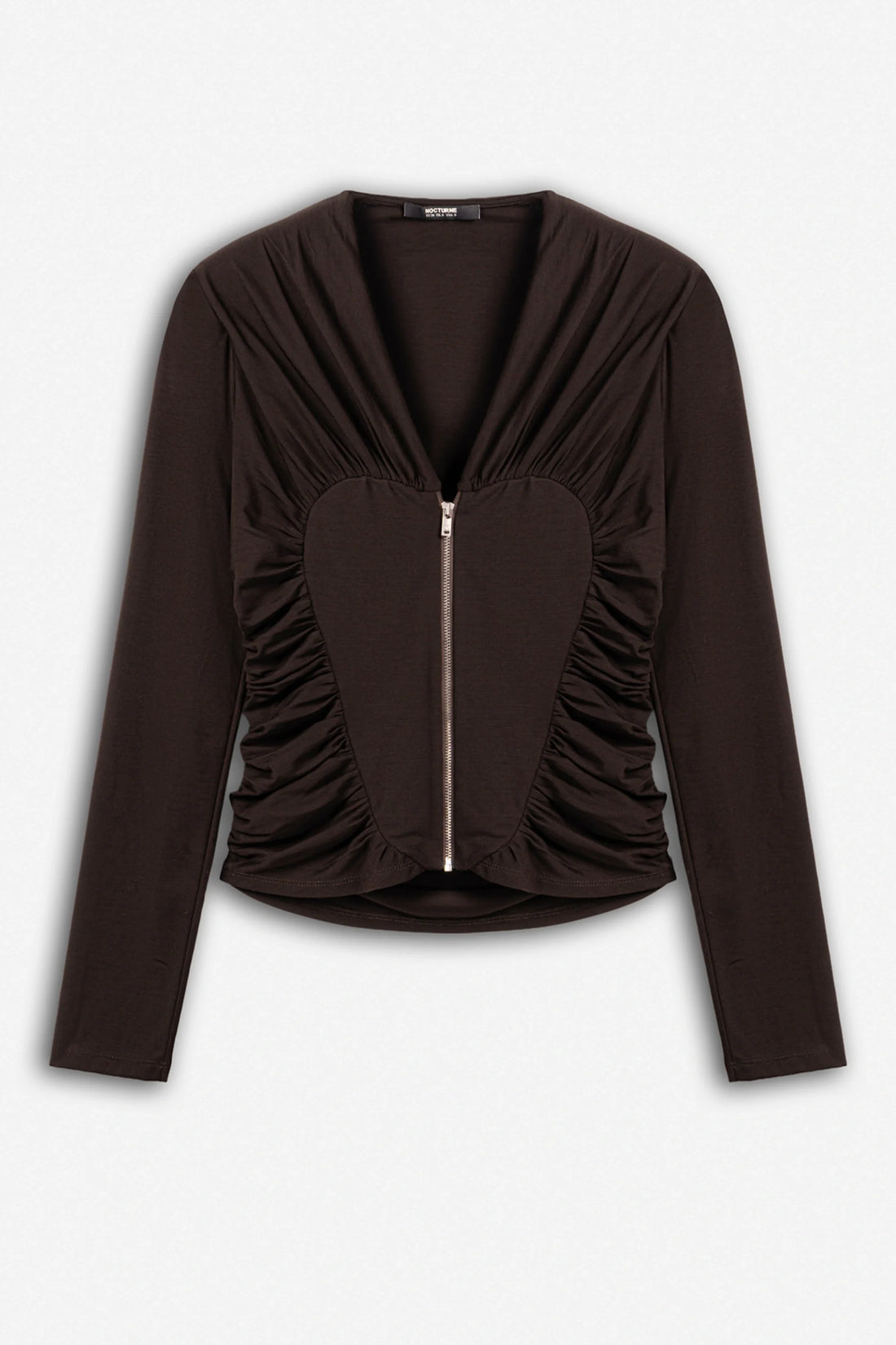 Ruffle Trim Zip Front Blouse