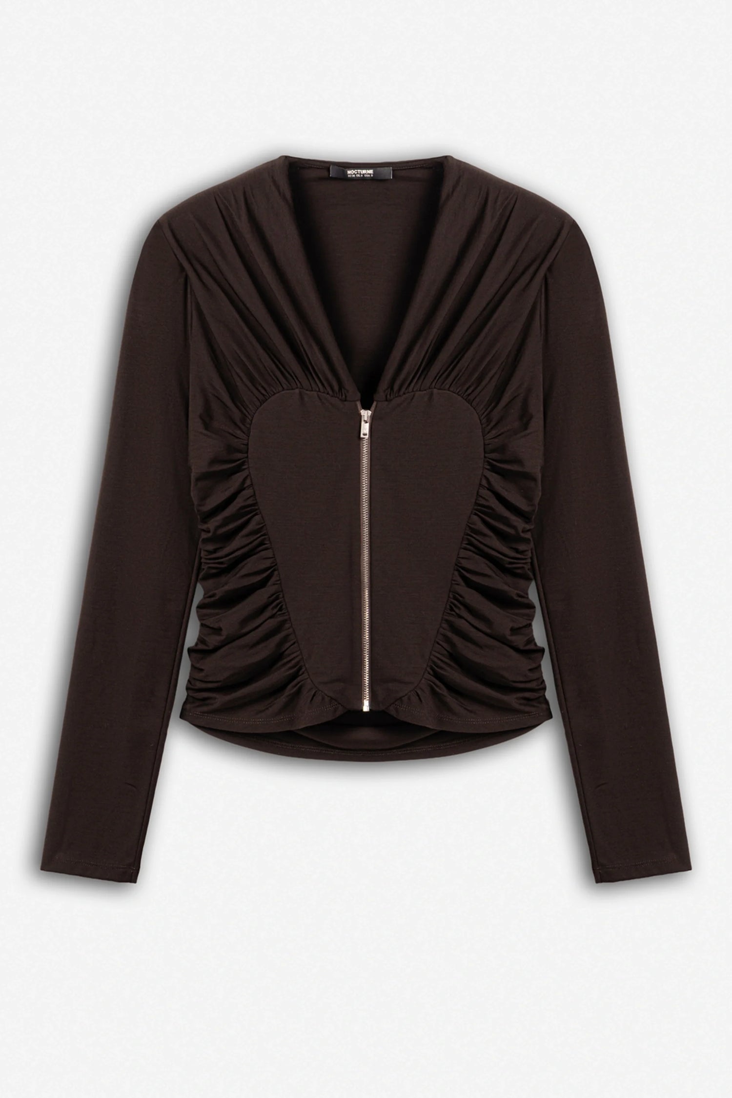 Ruffle Trim Zip Front Blouse
