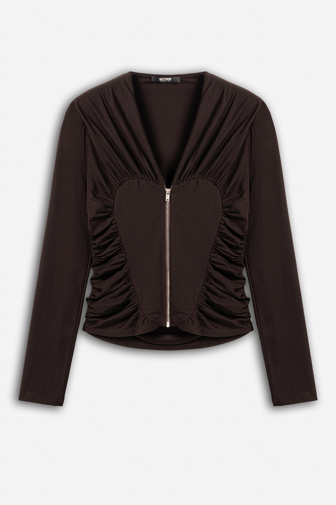 Ruffle Trim Zip Front Blouse