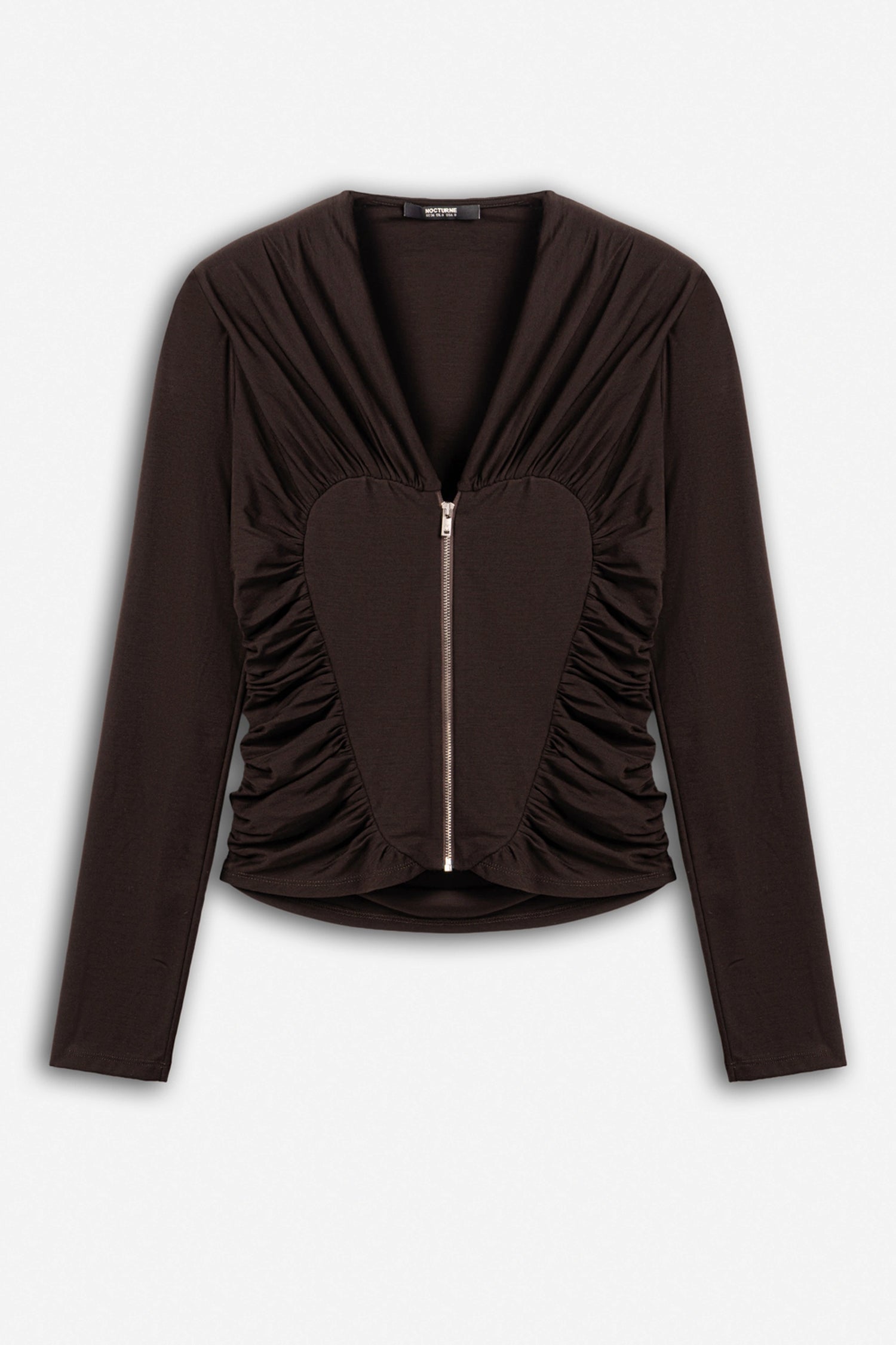 Ruffle Trim Zip Front Blouse