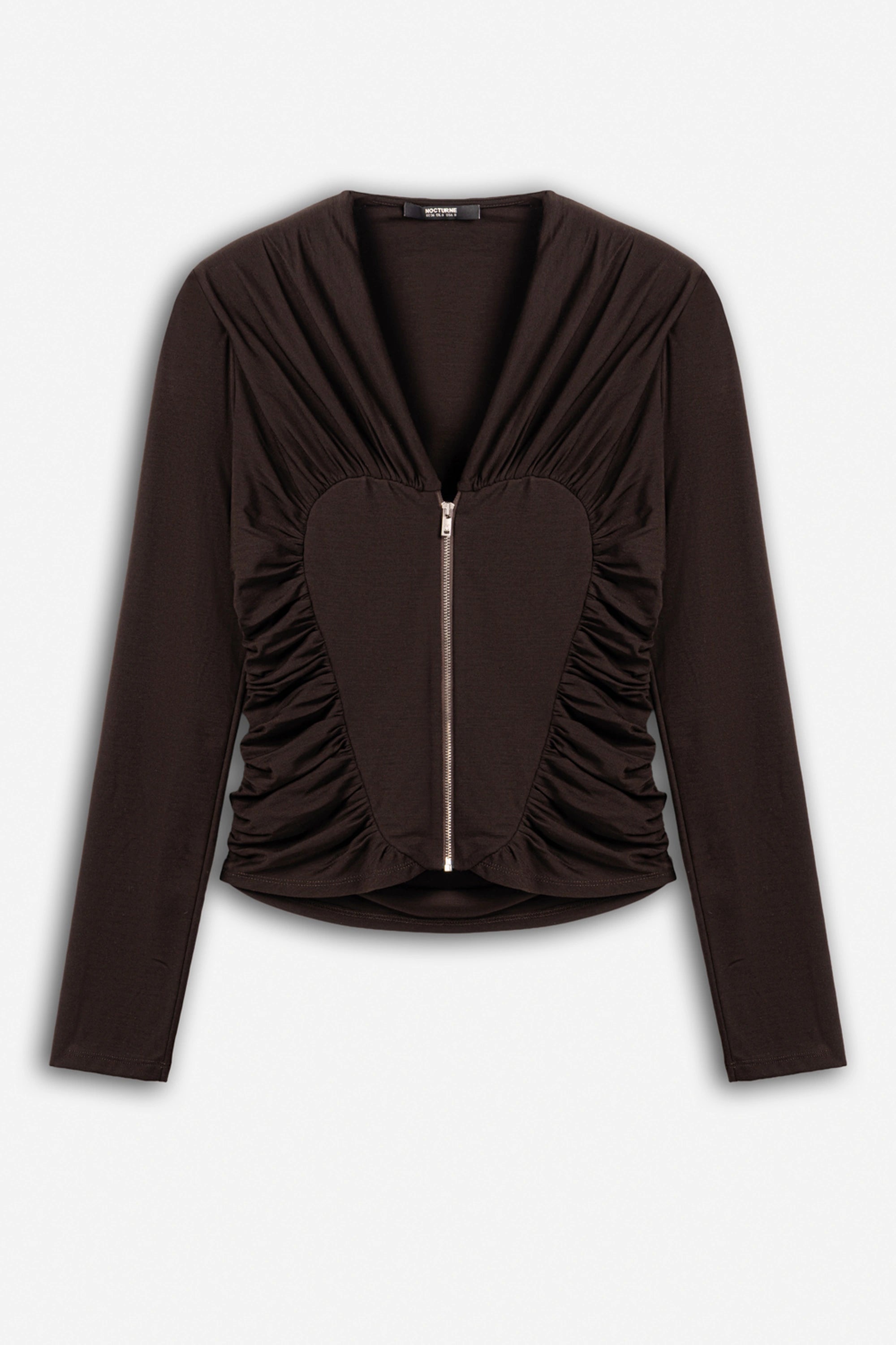 Ruffle Trim Zip Front Blouse