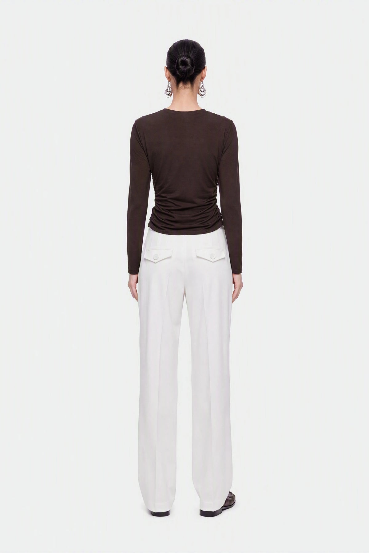 Ruffle Trim Zip Front Blouse
