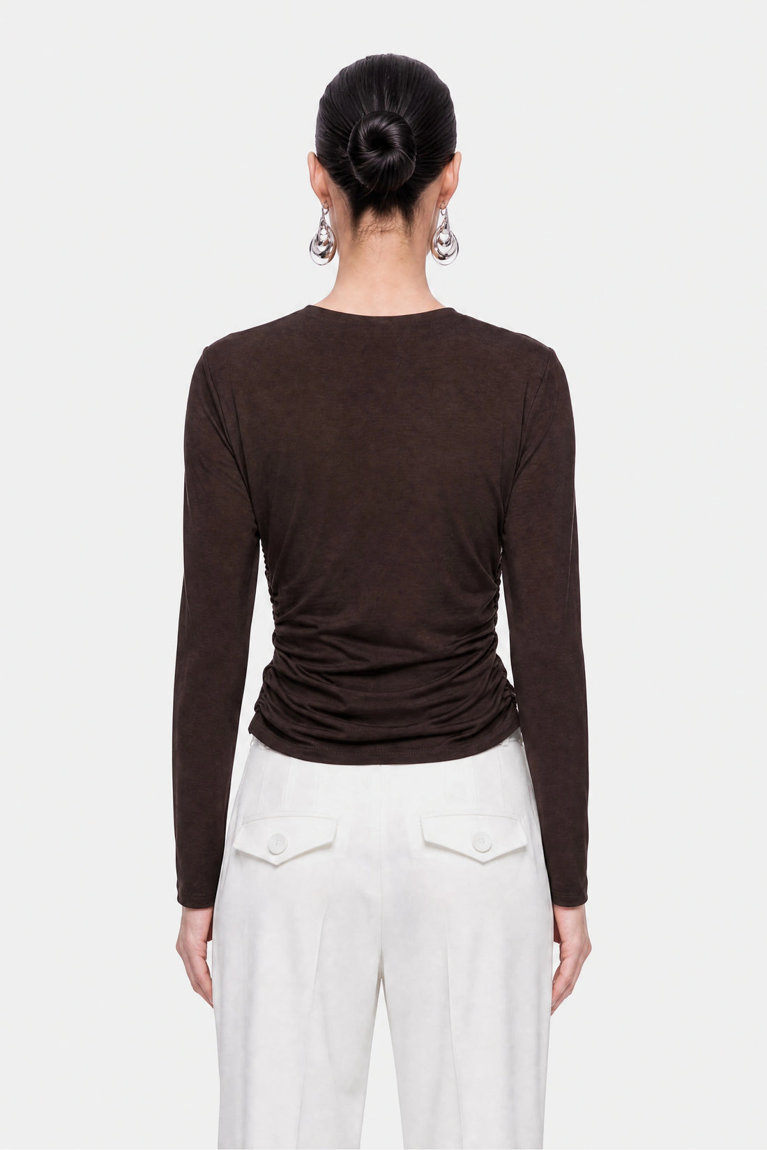 Ruffle Trim Zip Front Blouse