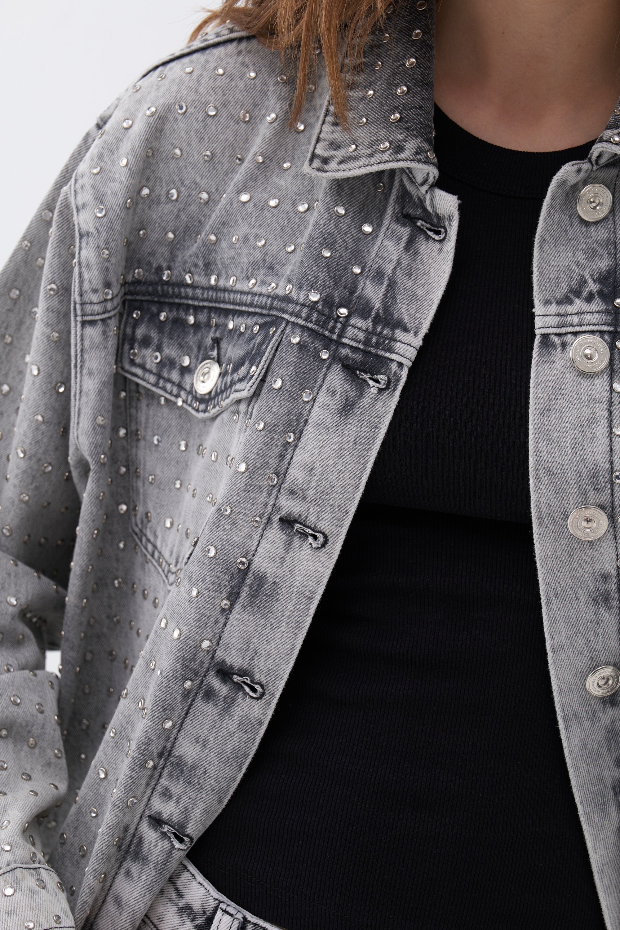 Oversized Stone-Embellished Jean Jacket