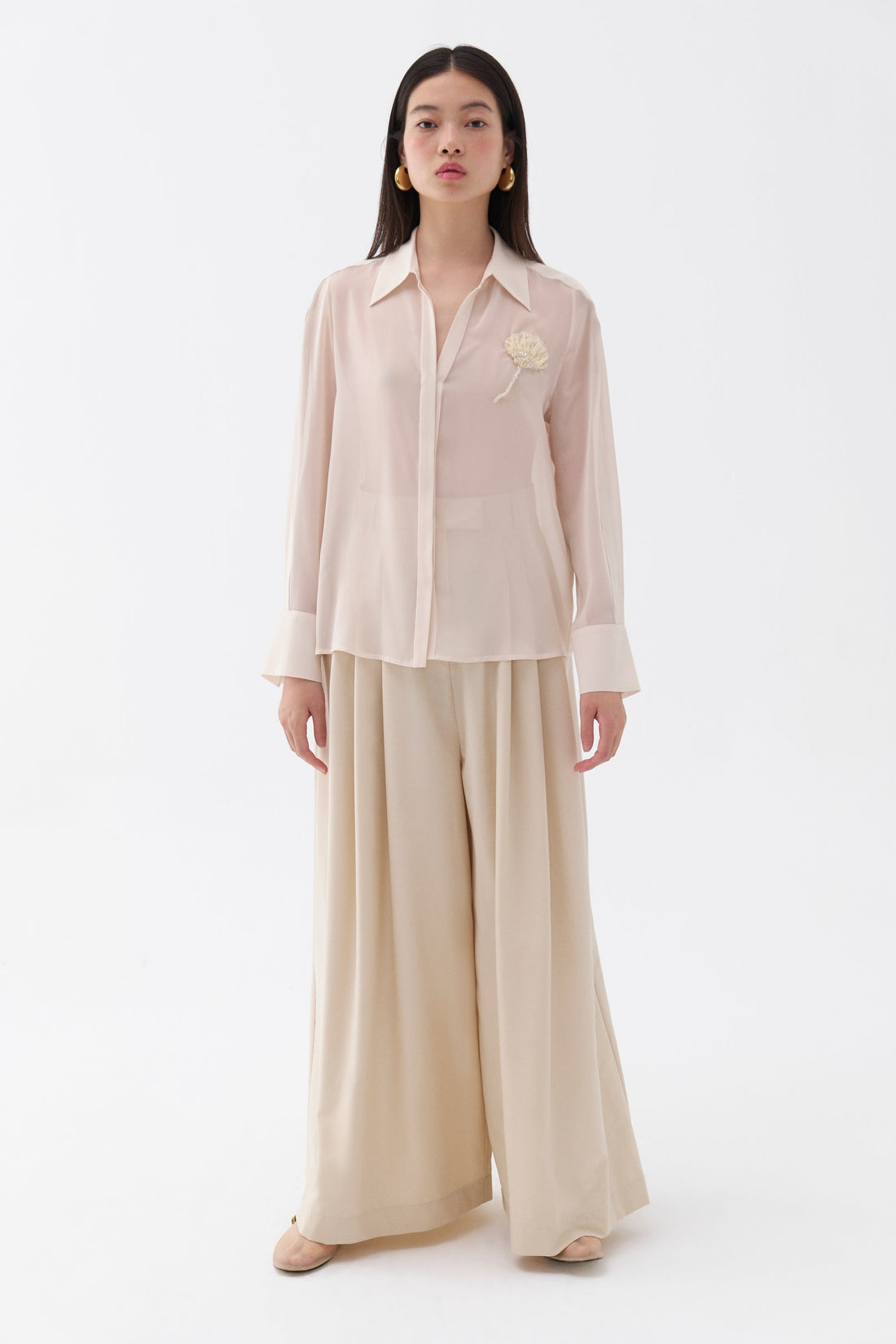 Sheer Floral-Embroidered Shirt (Final Sale)