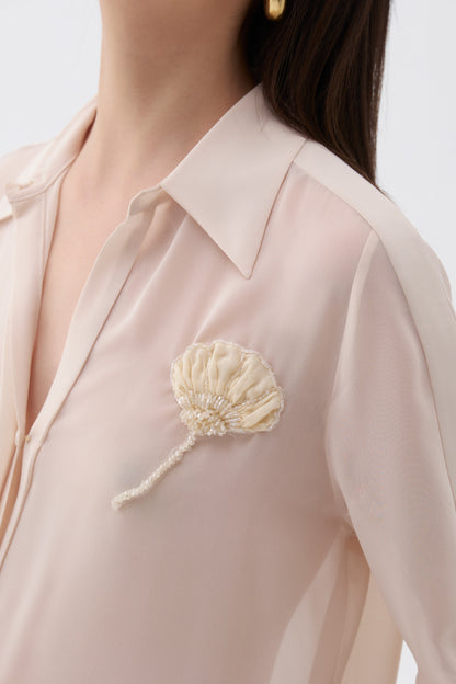 Sheer Floral-Embroidered Shirt