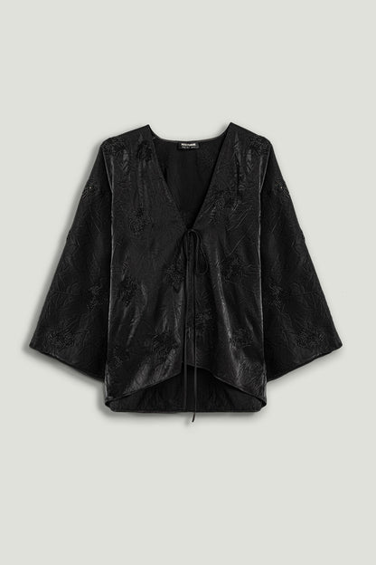 Black Beaded Embroidered Kimono