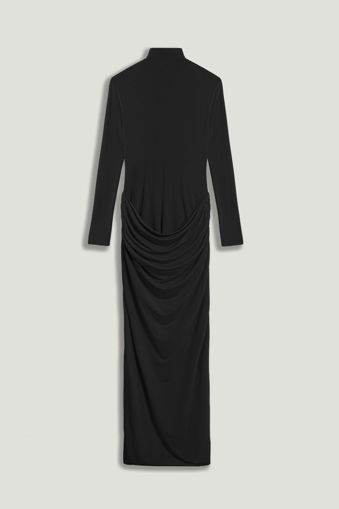 High-Neck Sculpted Ruched Maxi Dress