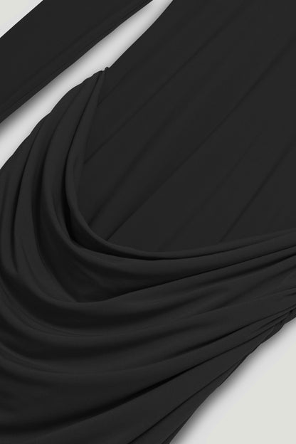 High-Neck Sculpted Ruched Maxi Dress