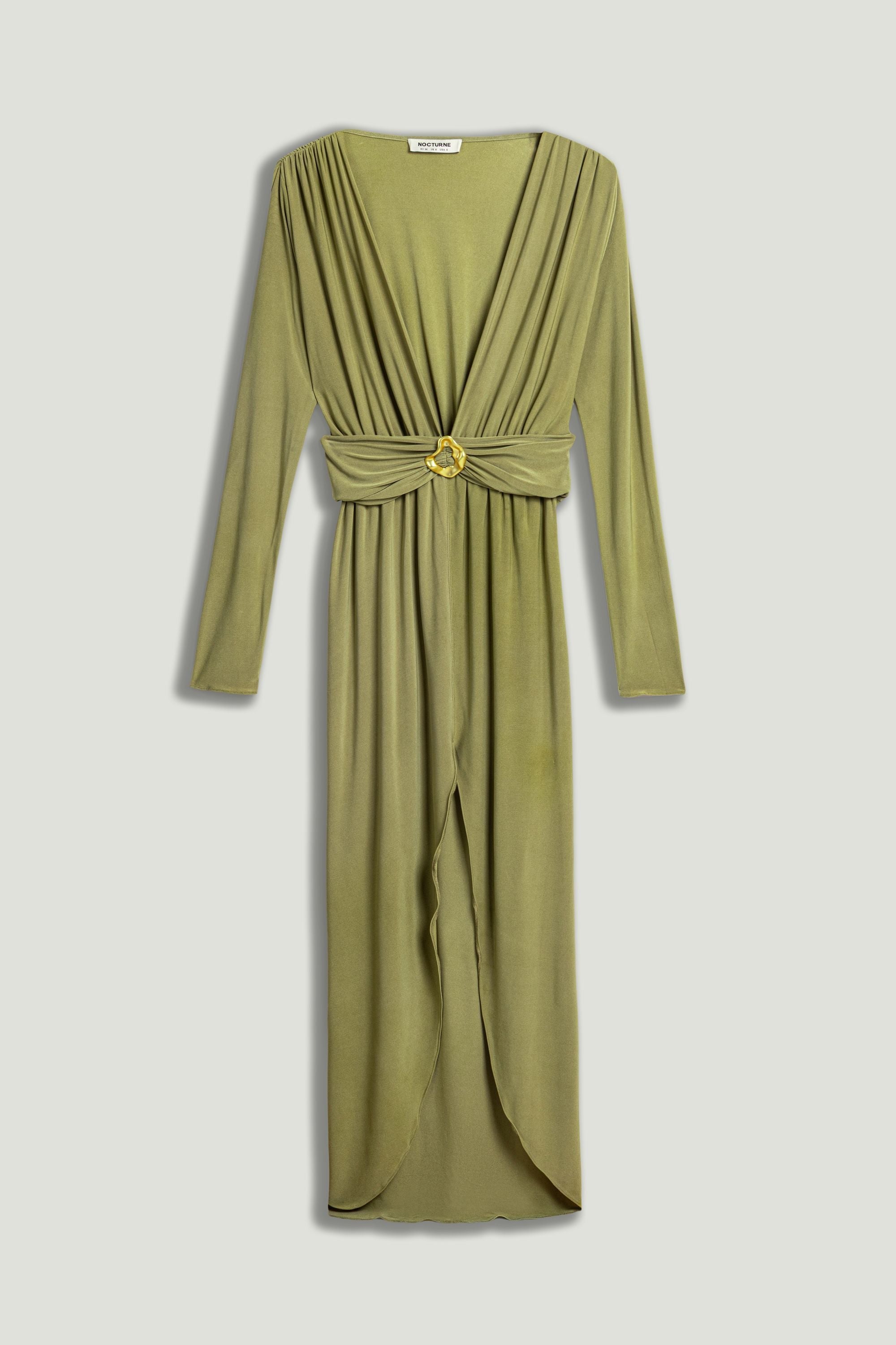 Deep Plunge Belted Jersey Maxi Dress