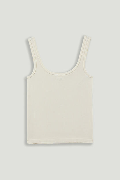 Ecru Printed Sleeveless Crop Top