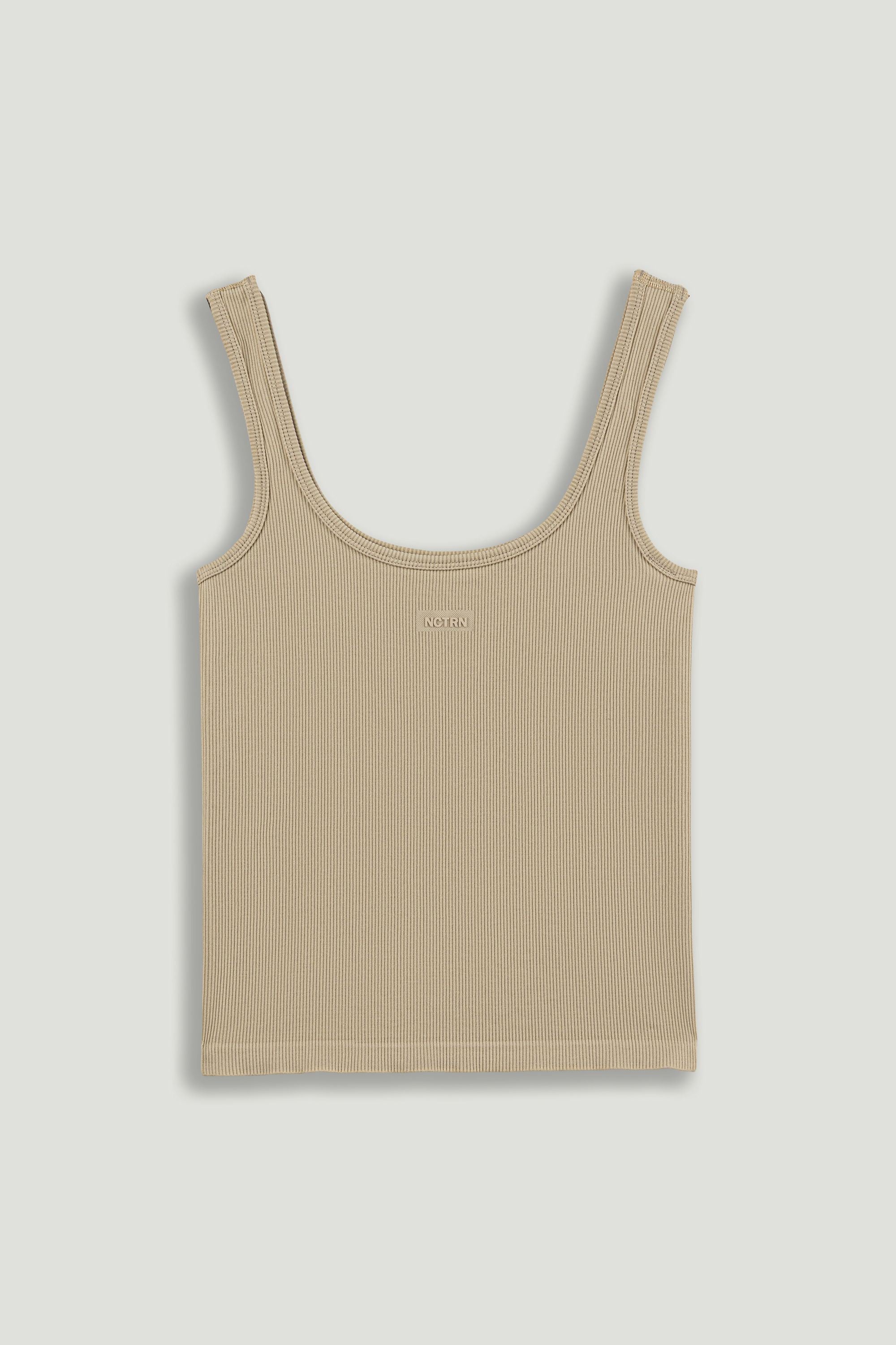 Beige Printed Sleeveless Crop Top