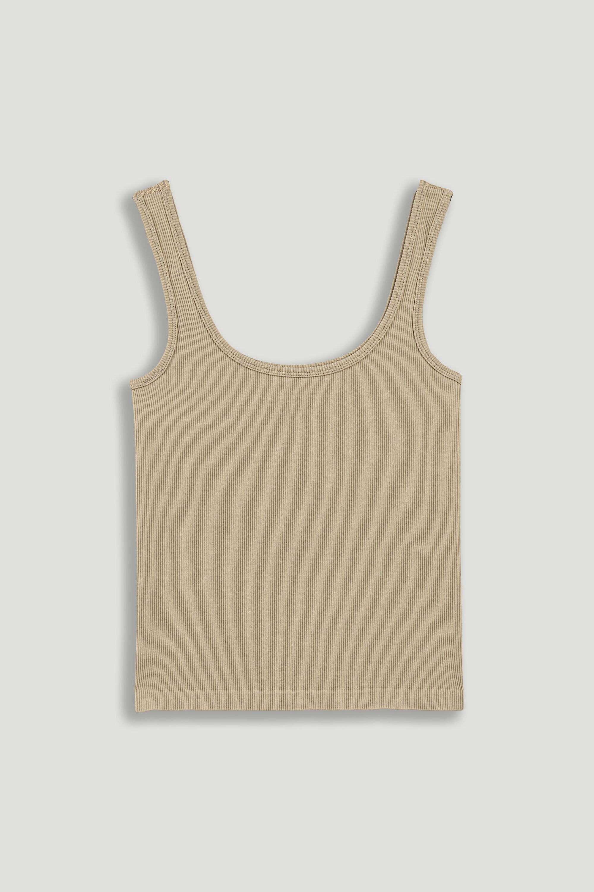 Beige Printed Sleeveless Crop Top