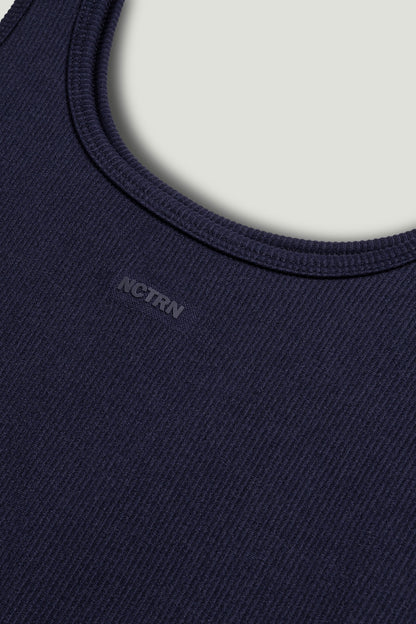 Navy Blue Printed Sleeveless Crop Top