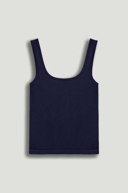 Navy Blue Printed Sleeveless Crop Top