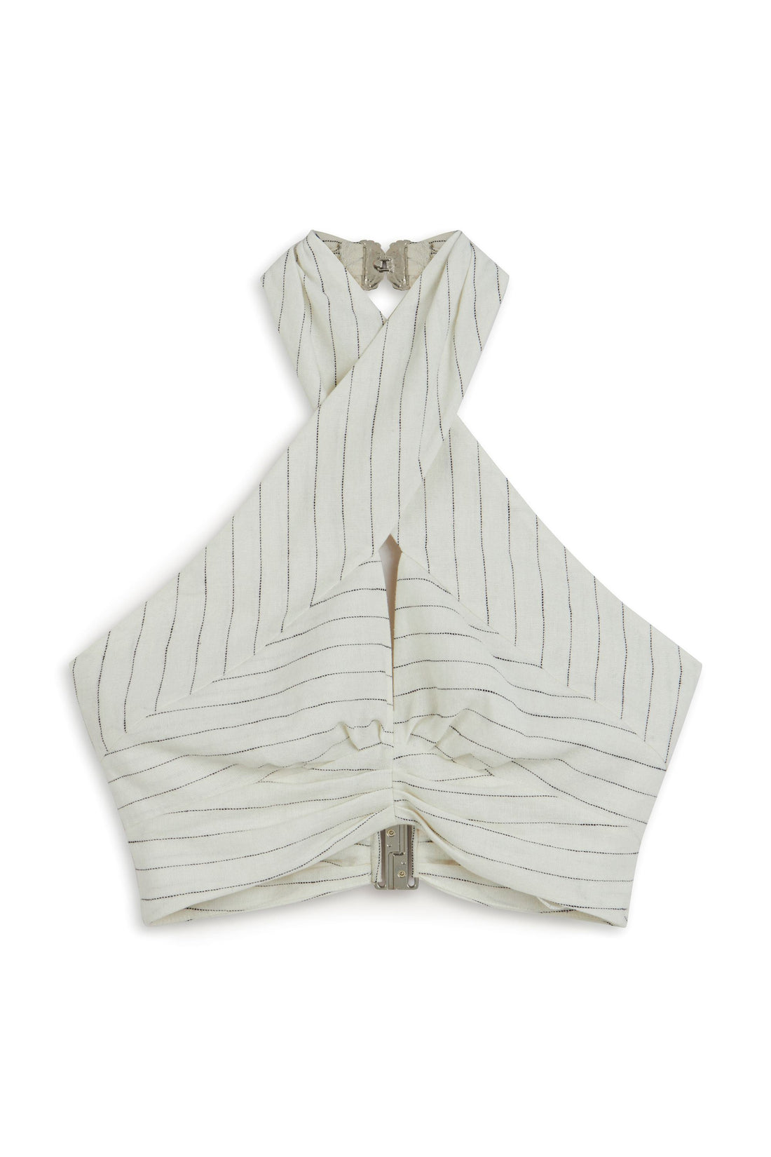 Ecru Linen Blend Halter Neck Blouse with Tie Detail