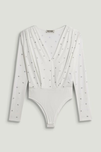 Embellished V-Neck Long-Sleeve Bodysuit