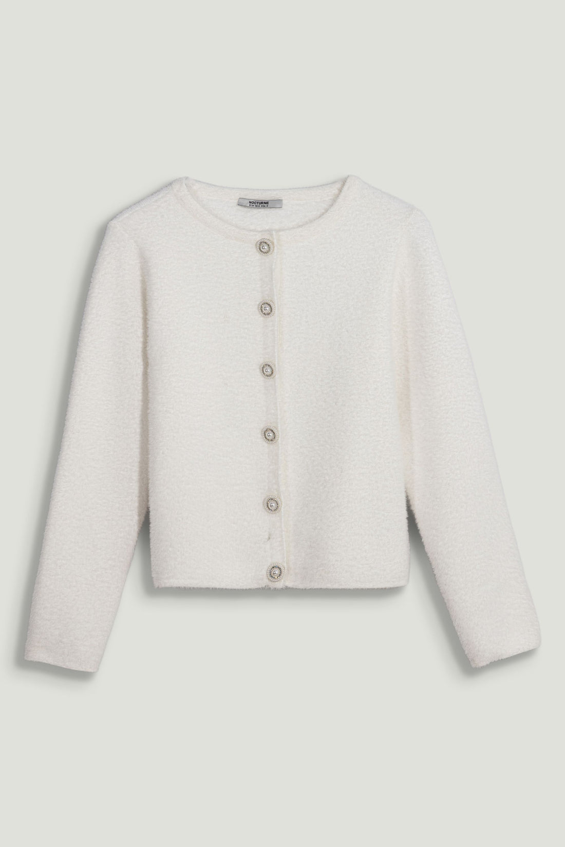 Cropped Pearl-Button Crewneck Cardigan