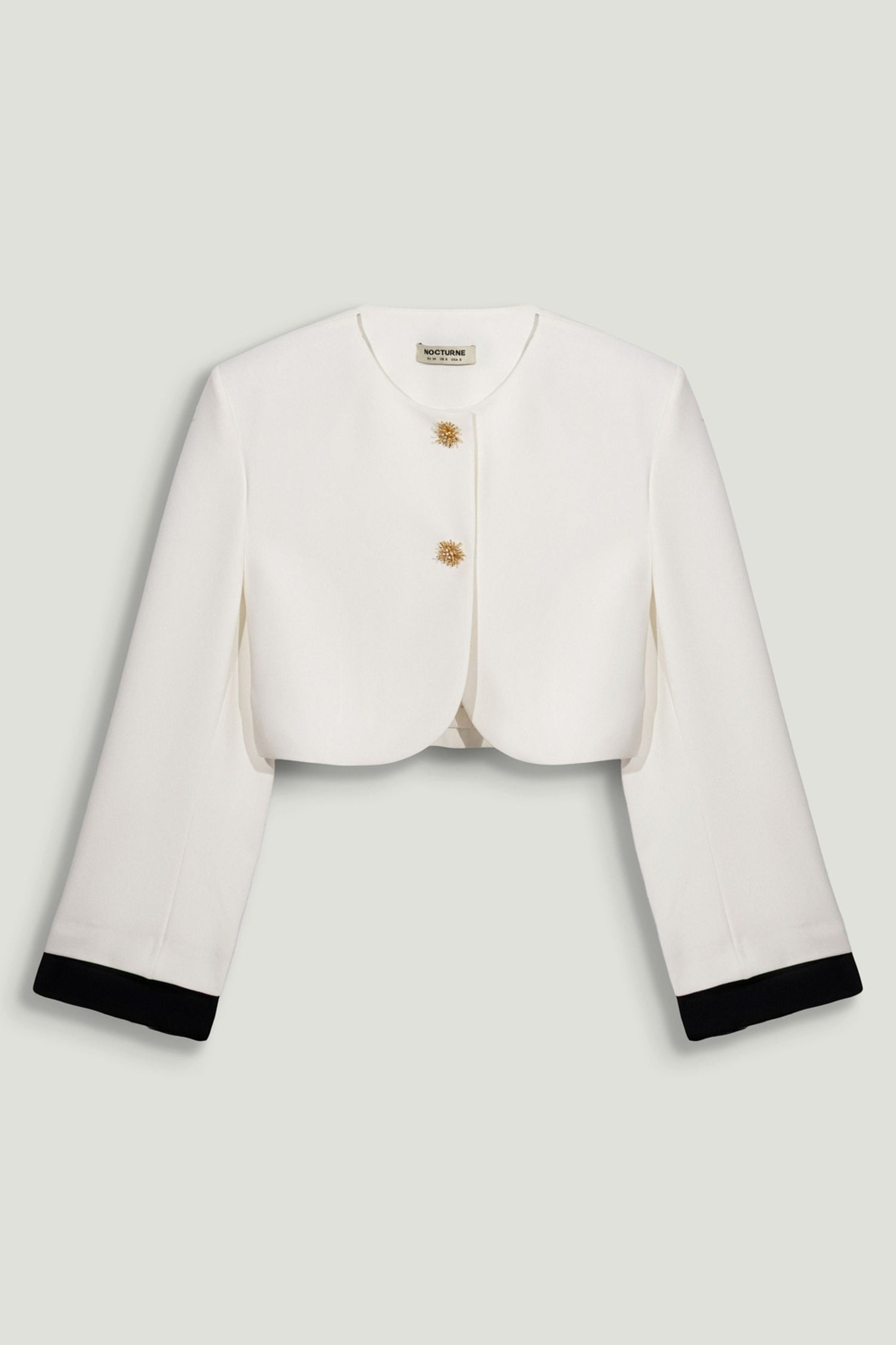 Gold-Button Cropped White Jacket