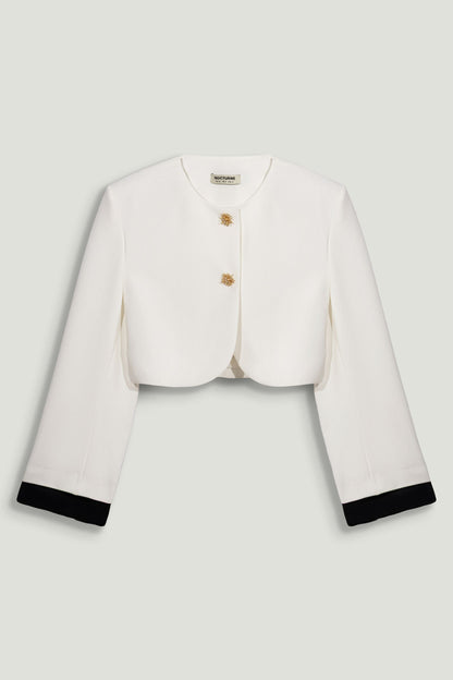 Gold-Button Cropped White Jacket