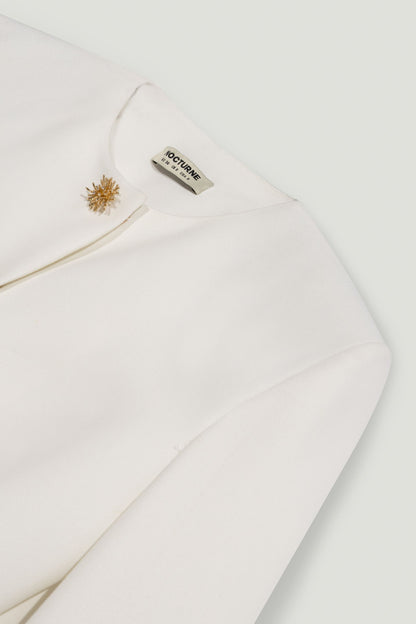 Gold-Button Cropped White Jacket