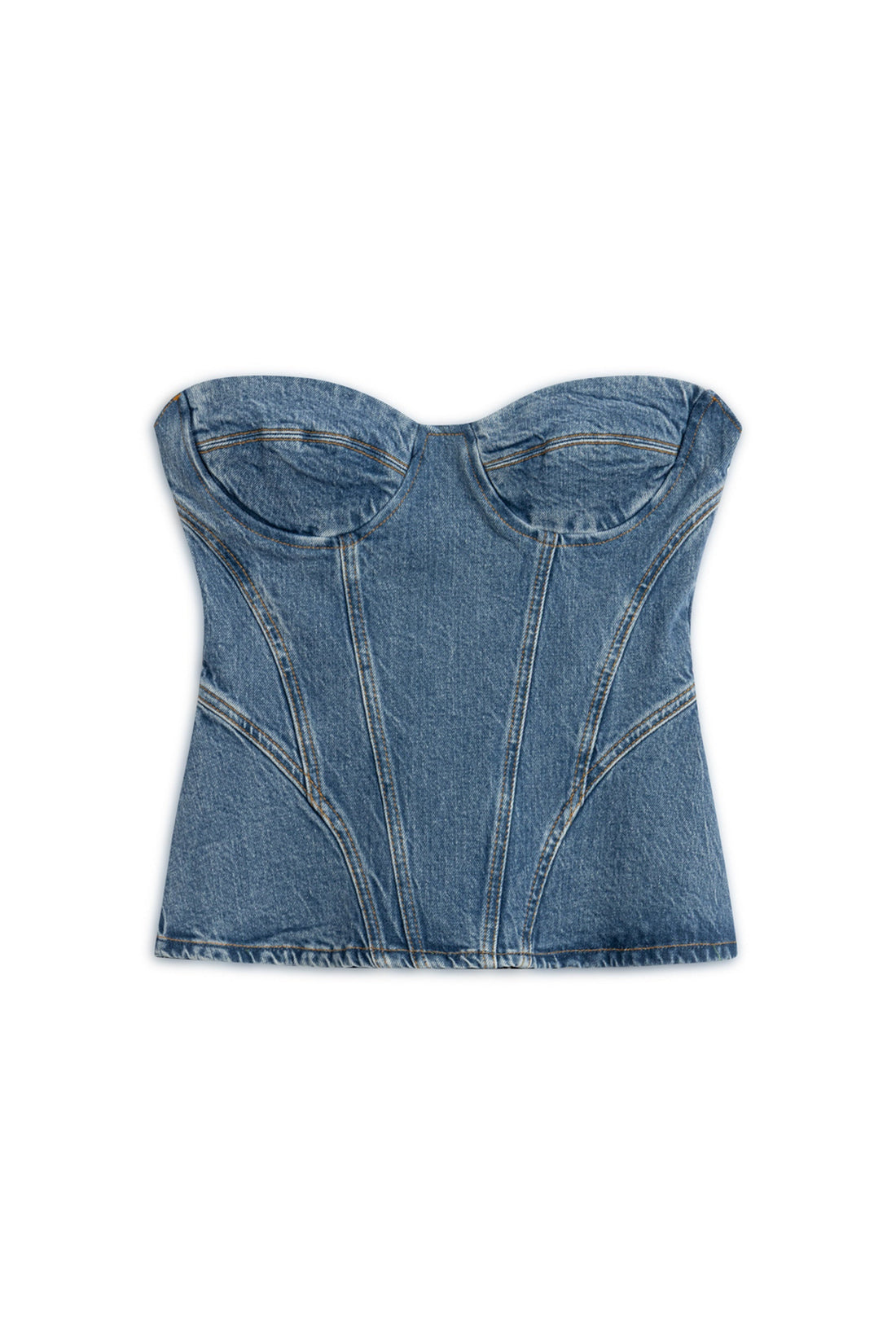 Indigo Sweetheart Neckline Denim Blouse