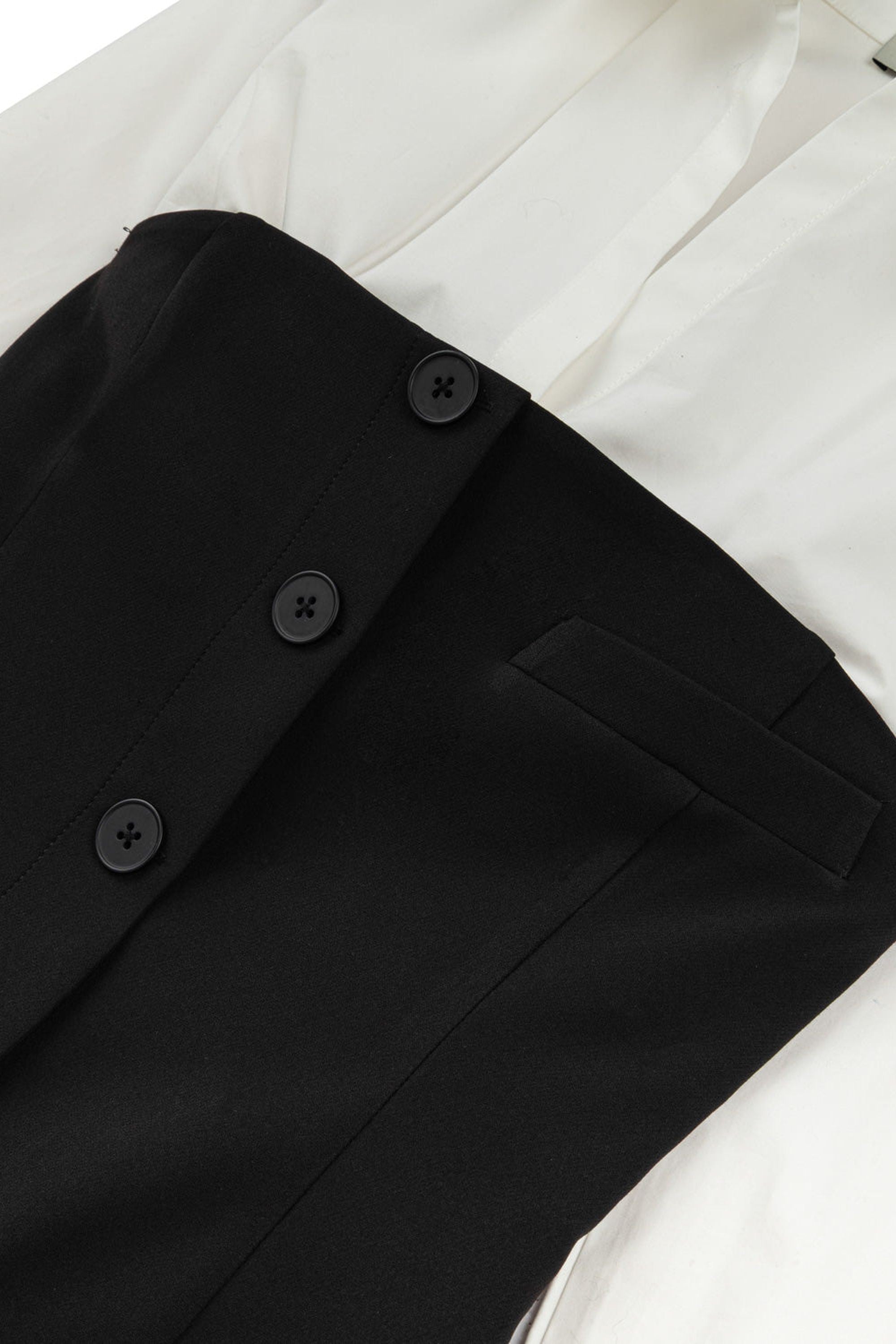 Black and White Shirt Detail Midi Dress