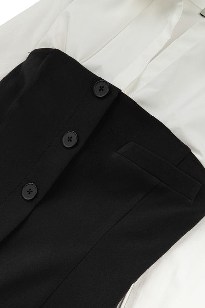 Black and White Shirt Detail Midi Dress