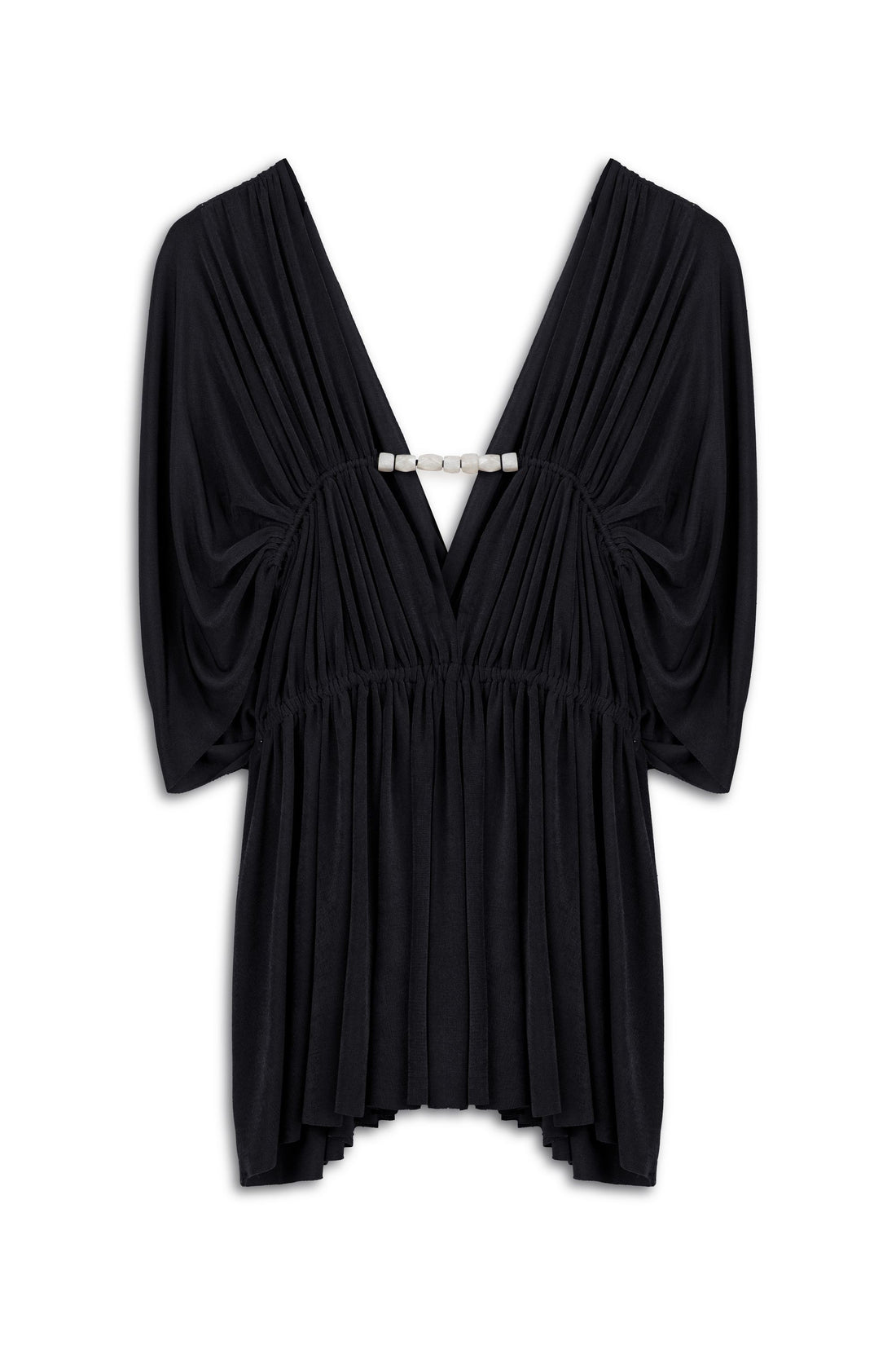 Black V-Neck Beaded Accessory Blouse