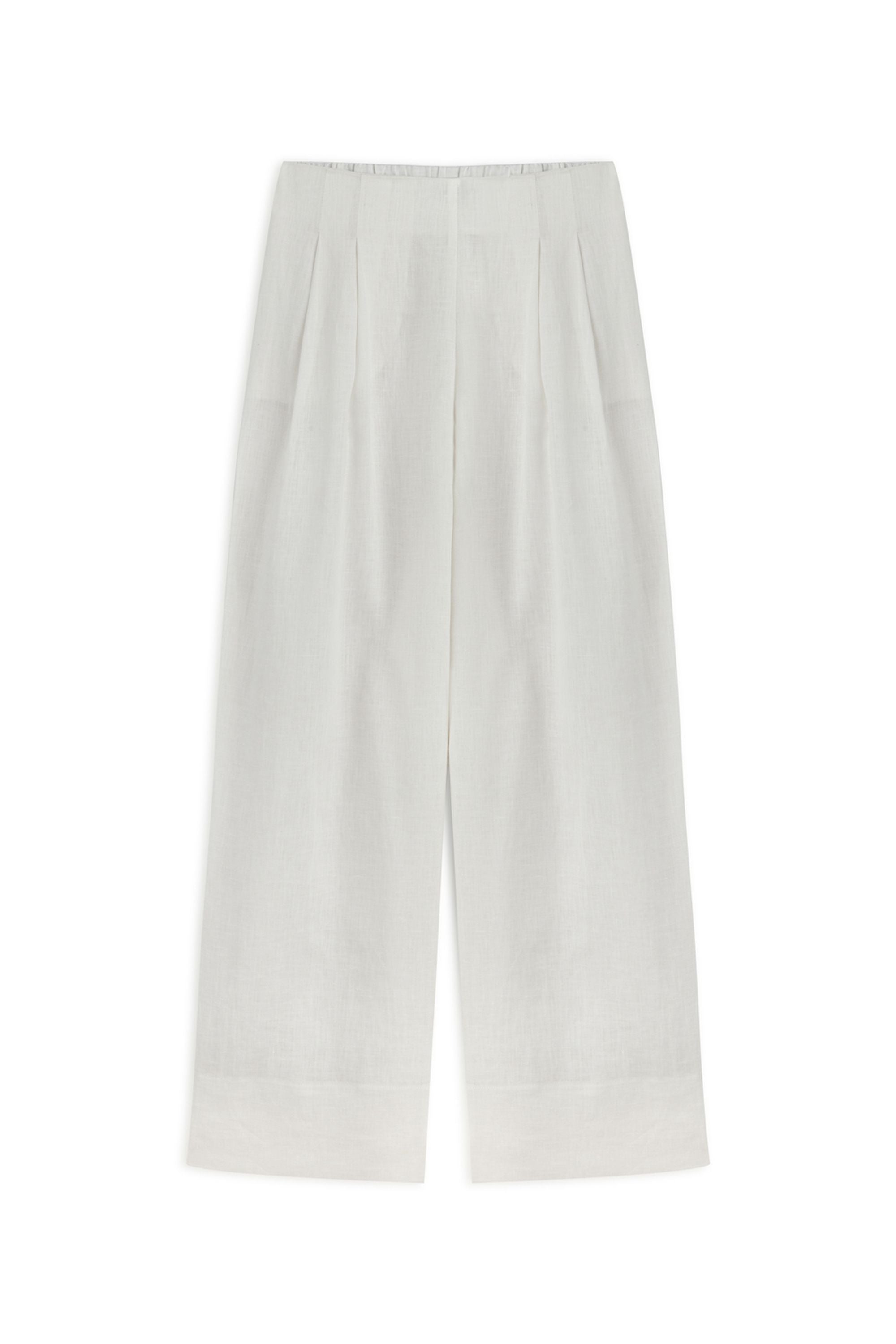 Ecru Linen Double Leg Pants