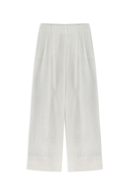 Ecru Linen Double Leg Pants