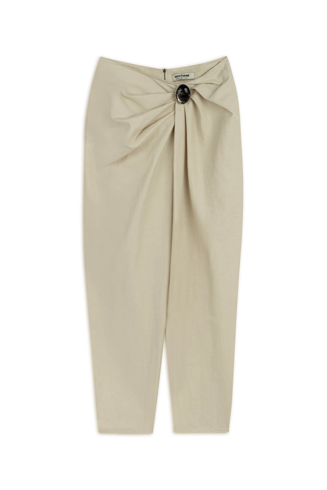 Beige Asymmetrical Draped Detail Bootcut Pants