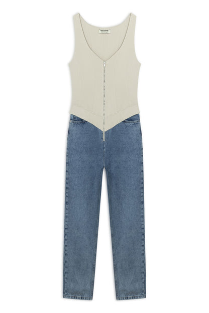 Denim Garnished Jumpsuit