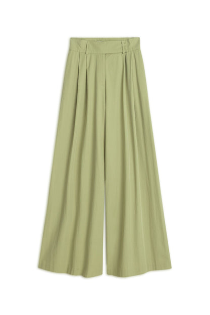 Khaki High Waist Double Pleated Trousers