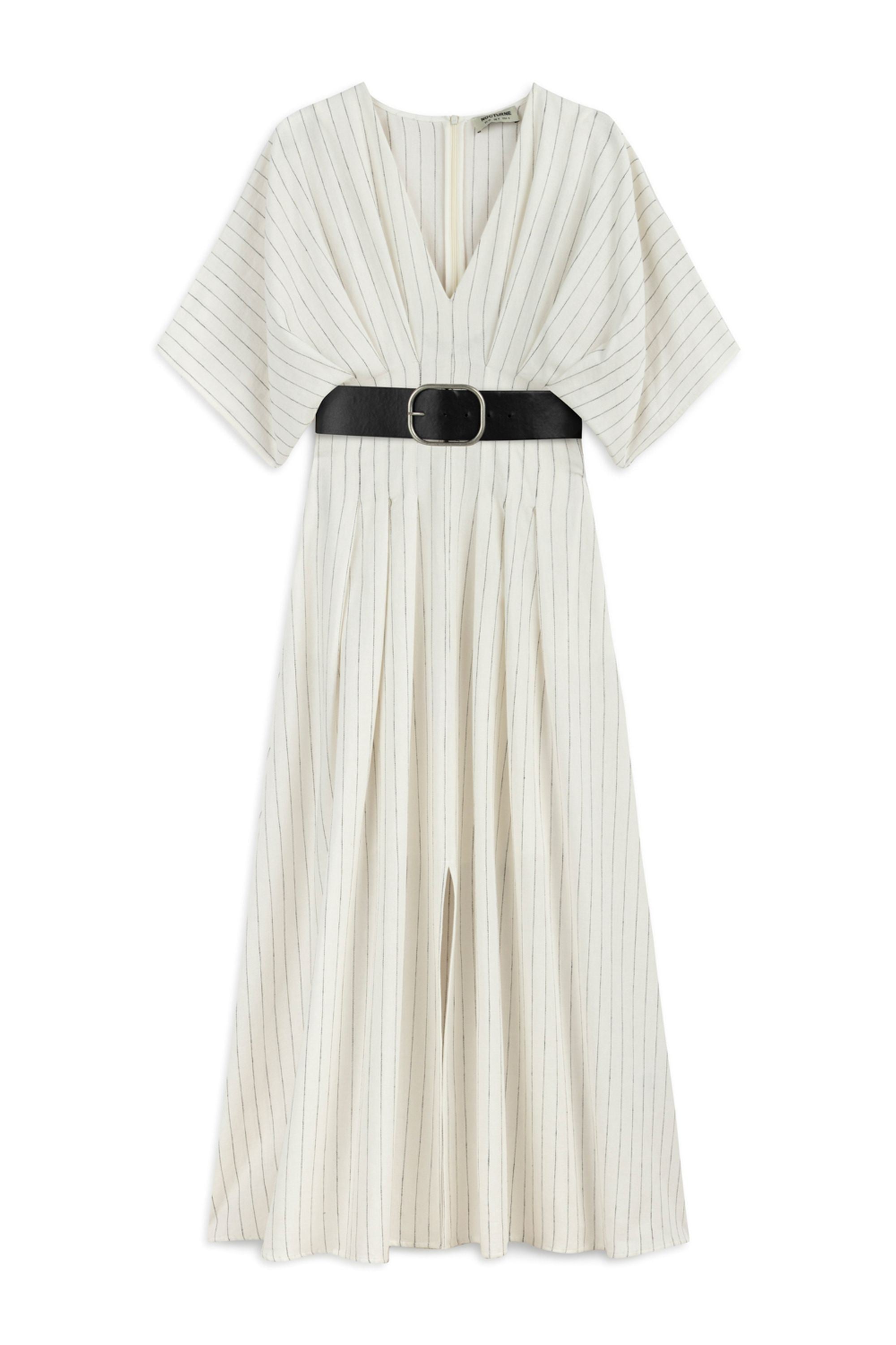 Ecru Batwing Sleeve Belted Midi Dress