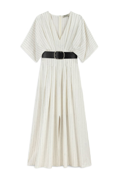 Ecru Batwing Sleeve Belted Midi Dress