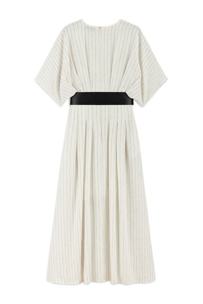 Ecru Batwing Sleeve Belted Midi Dress