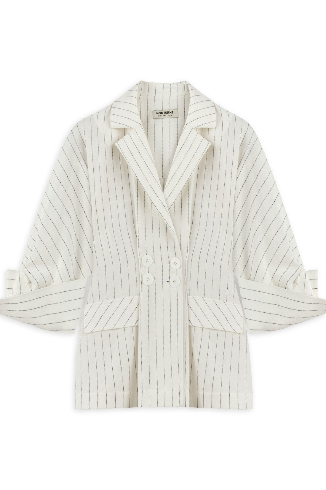 Ecru Striped Linen Blend Jacket