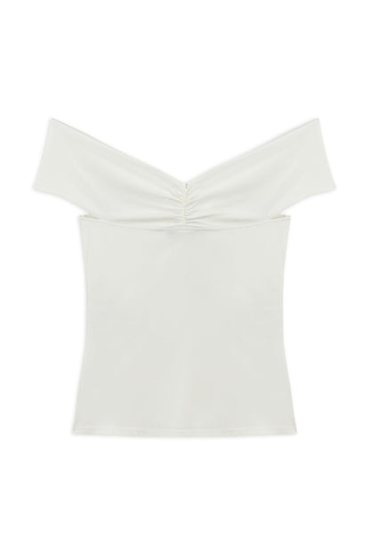 Ecru Twist Detail Open Shoulder Blouse