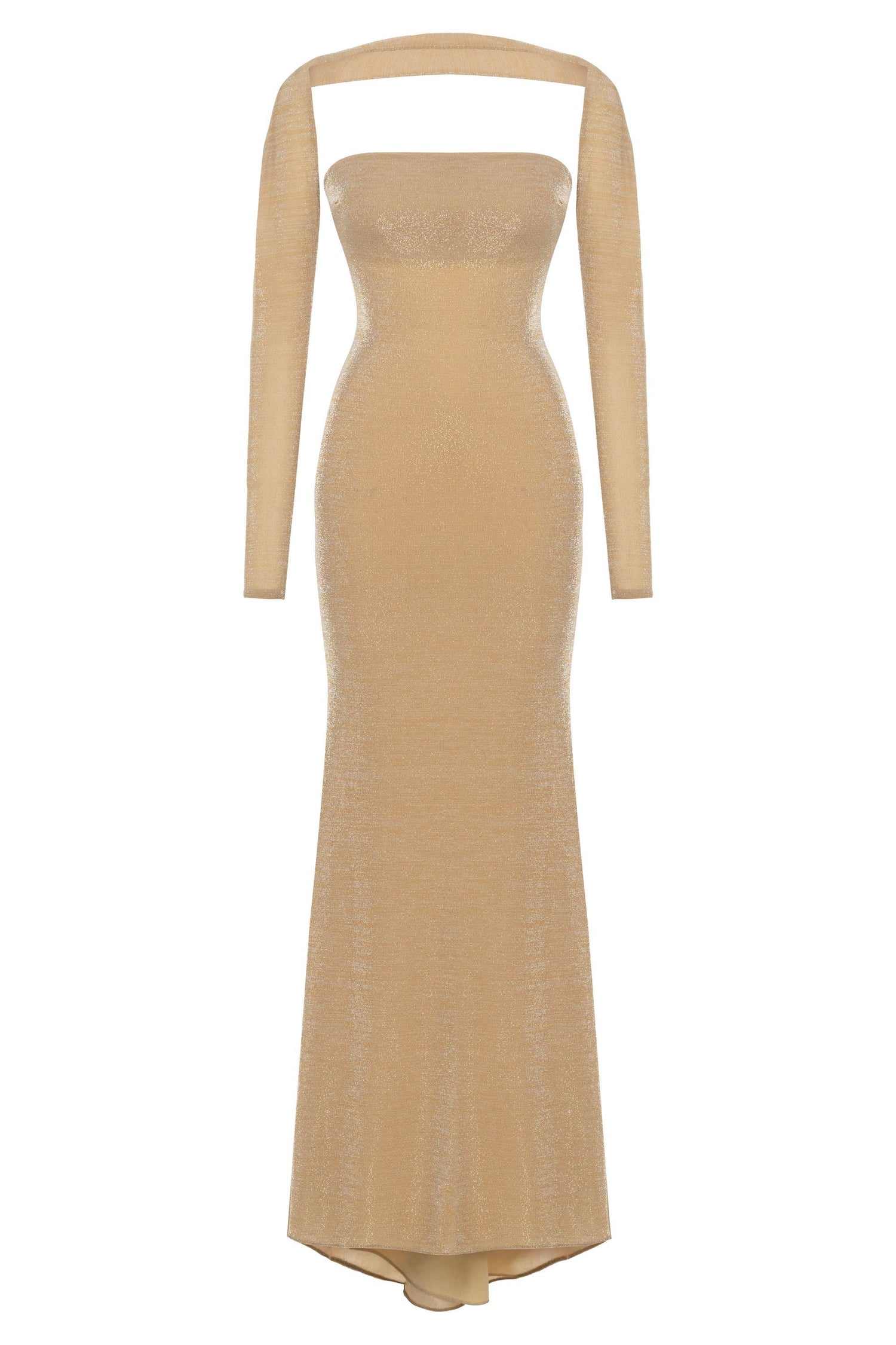 Gold Strapless Maxi Dress with Glove Accessory