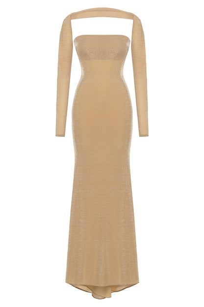 Gold Strapless Maxi Dress with Glove Accessory