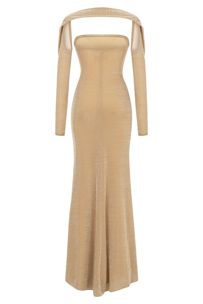 Gold Strapless Maxi Dress with Glove Accessory