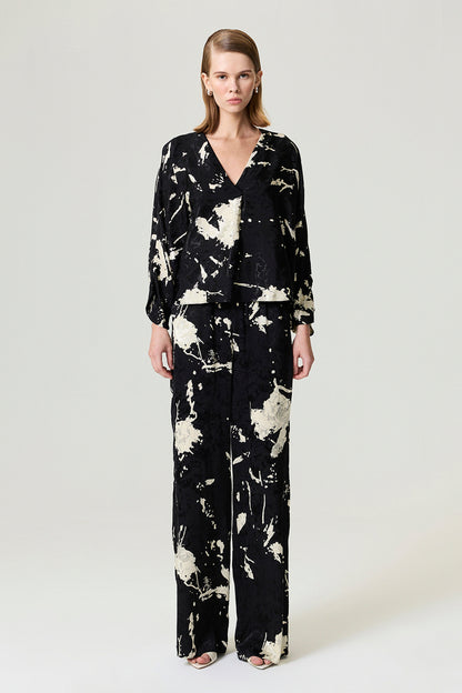 Abstract Print Jacquard Blouse