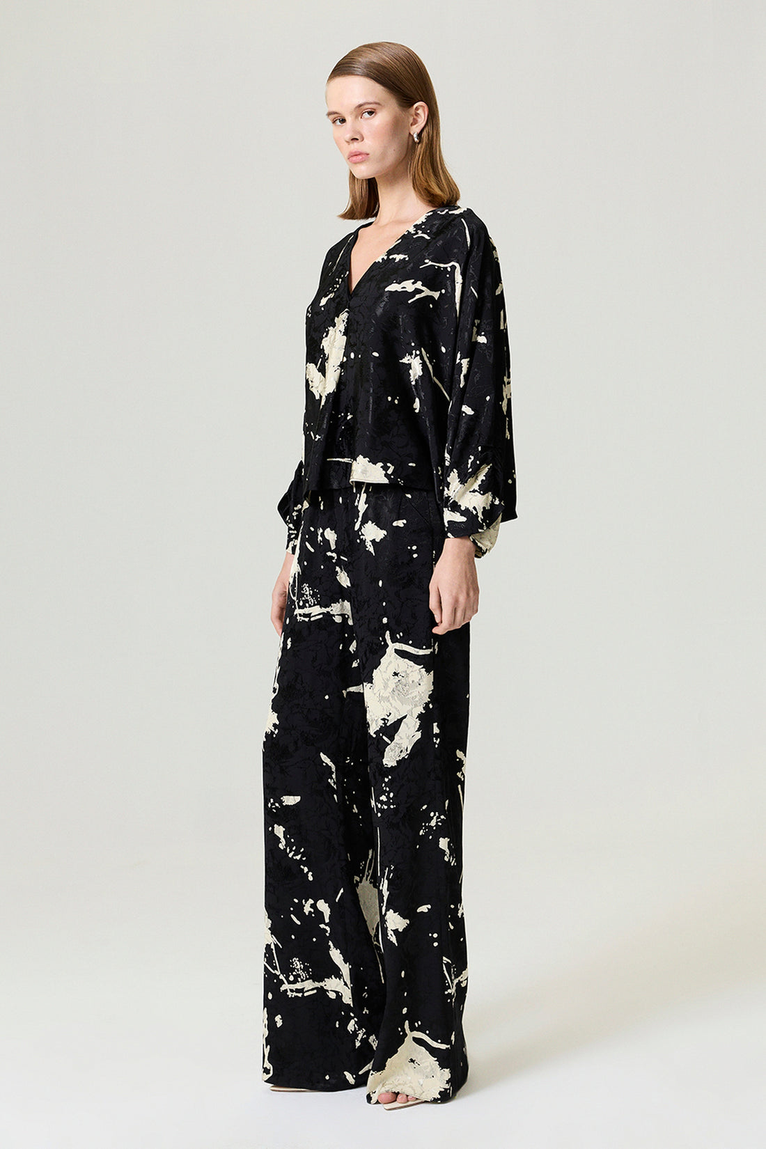 Abstract Print Jacquard Blouse