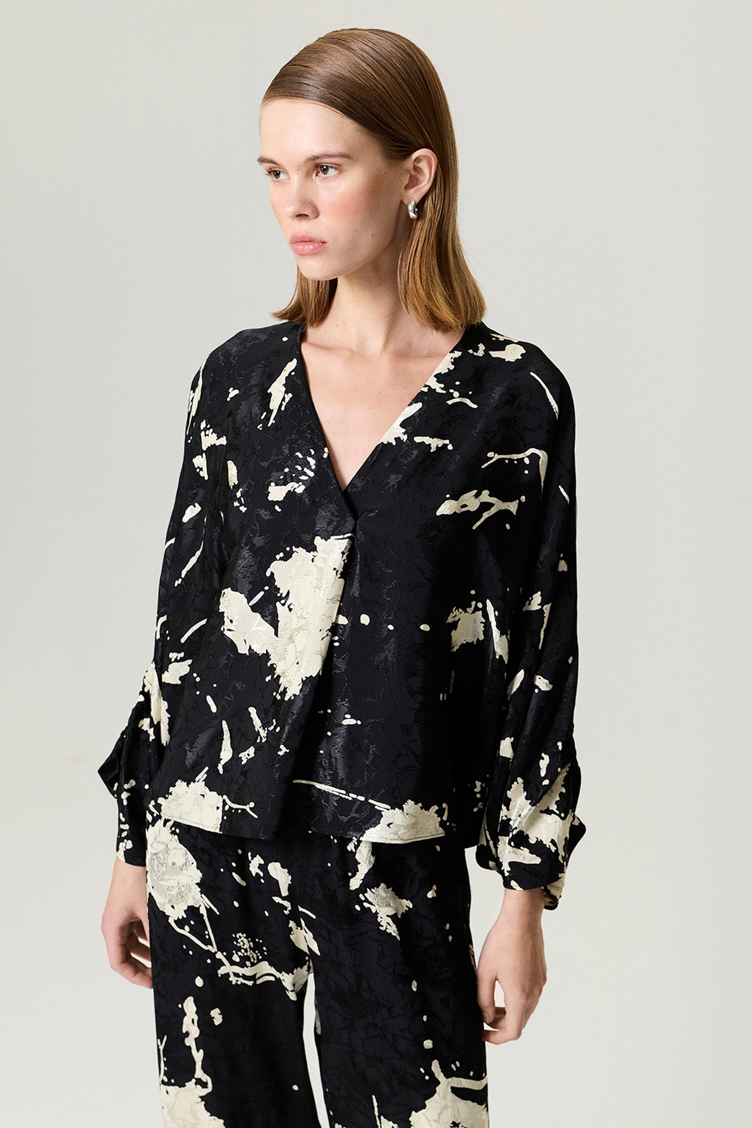 Abstract Print Jacquard Blouse