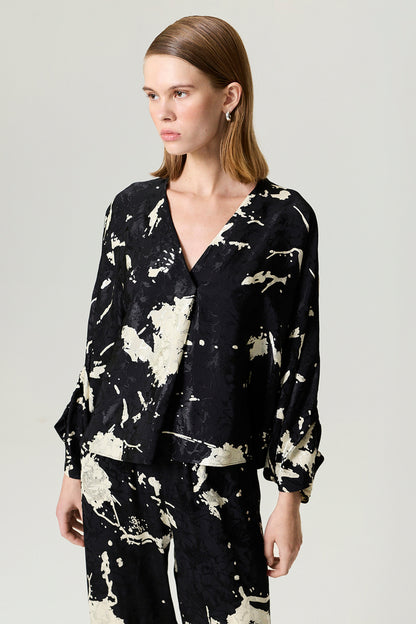 Abstract Print Jacquard Blouse