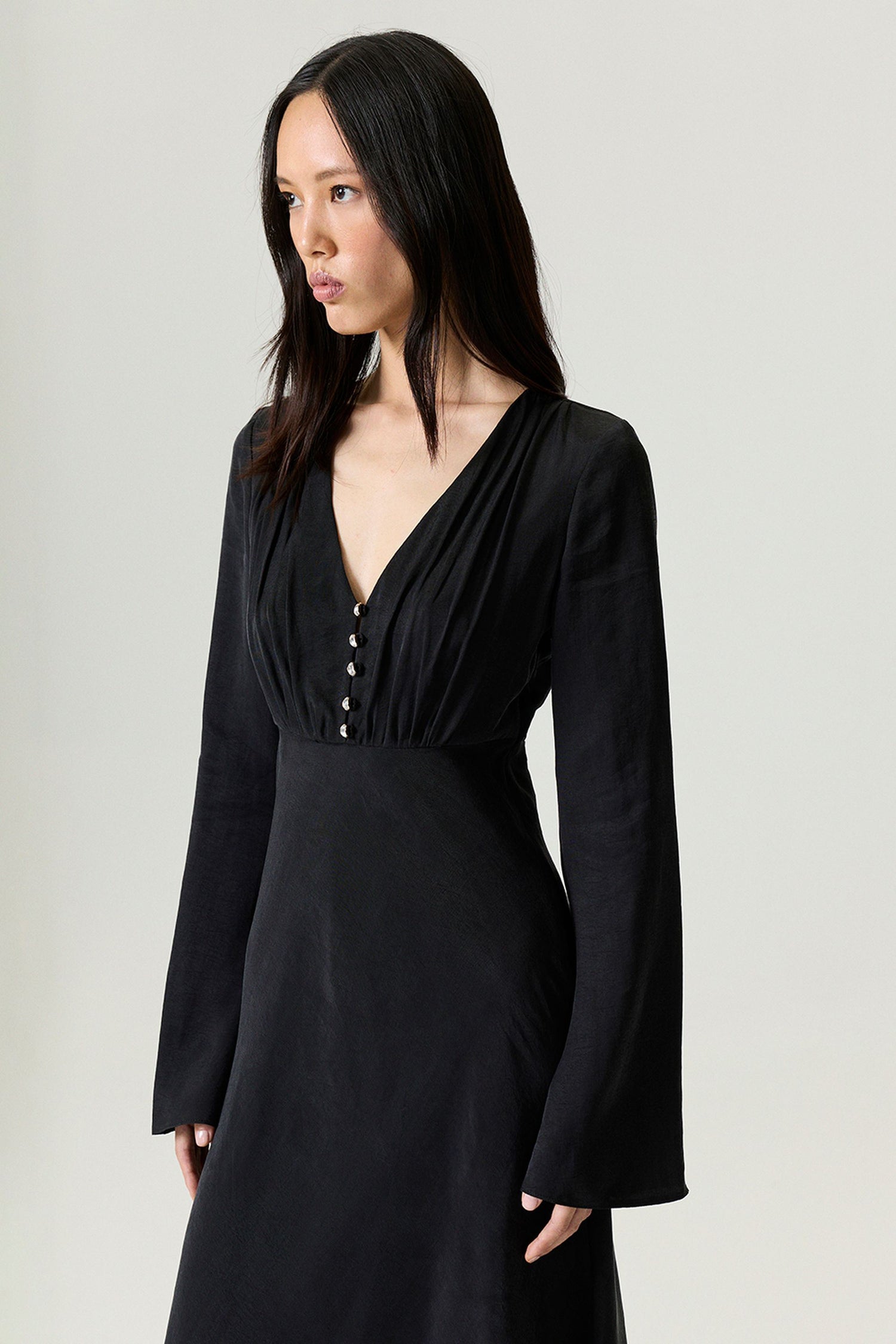 Black Crystal Button Detailed Maxi Dress