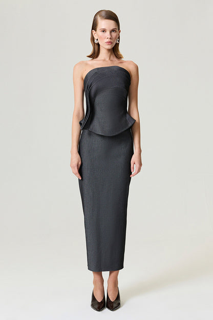 Back Slit Tailored Maxi Skirt