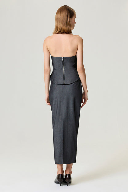 Back Slit Tailored Maxi Skirt
