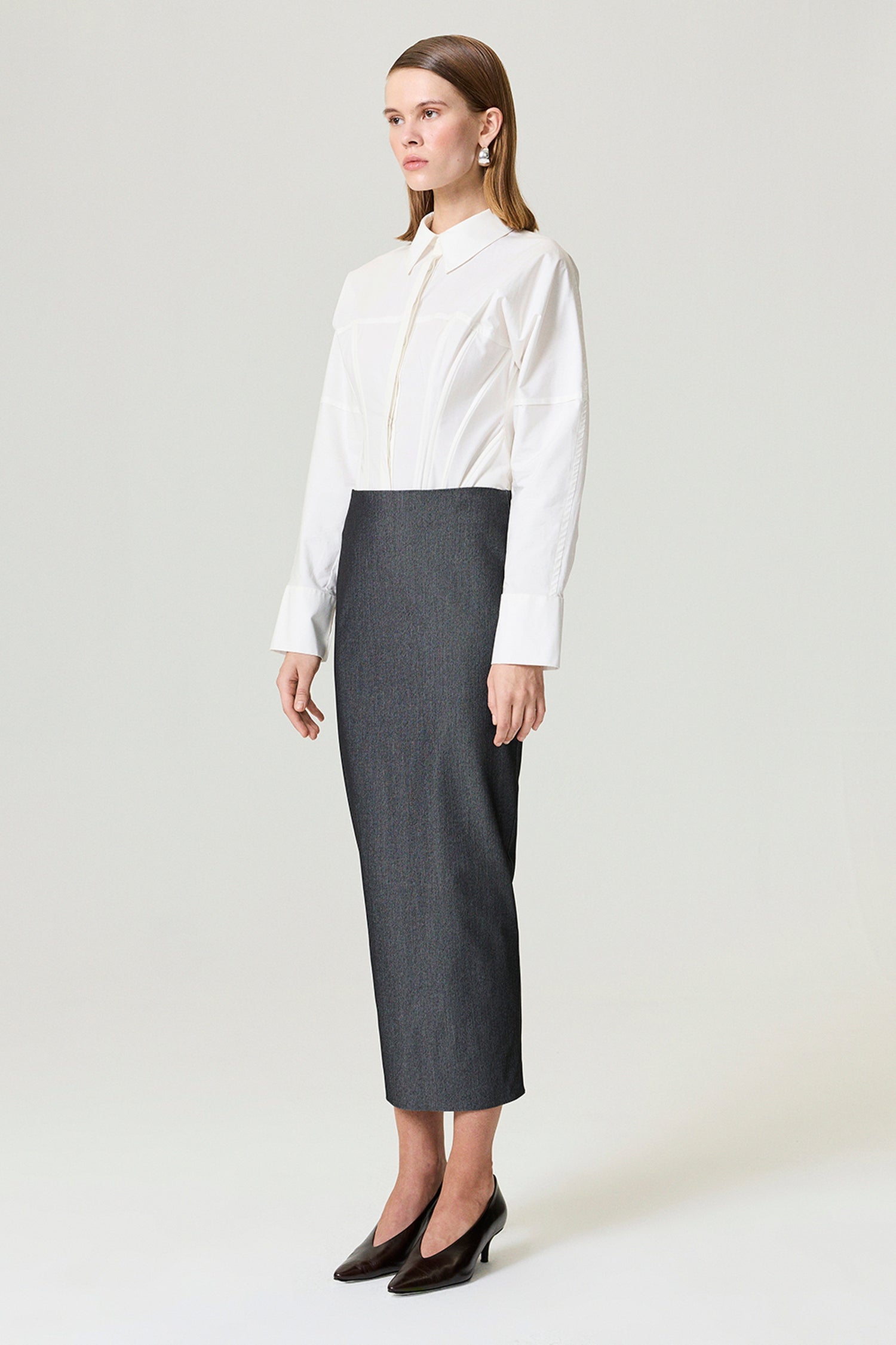 Back Slit Tailored Maxi Skirt